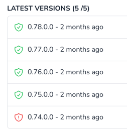 Screenshot of versions from software with vulnerability indicator.